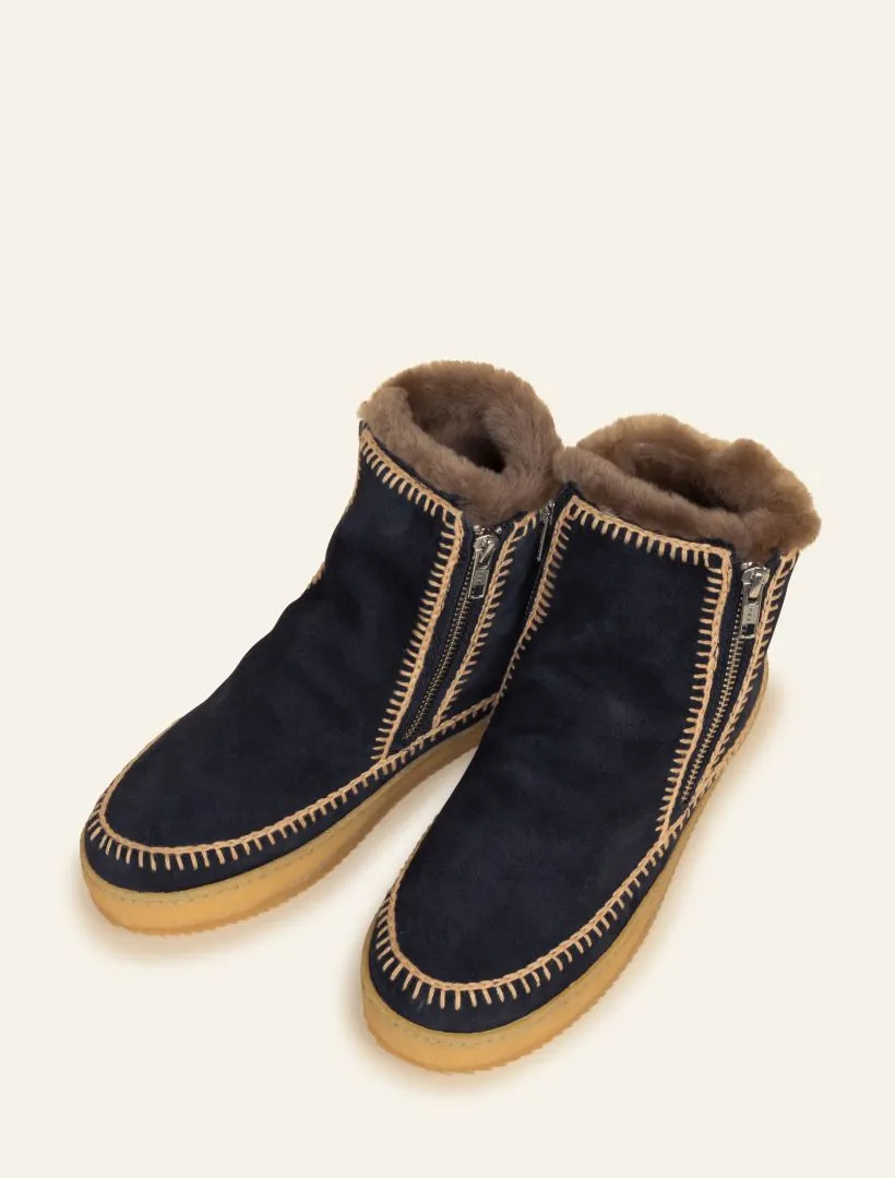 Setsu Crochet Ankle Boot Navy Suede Beige