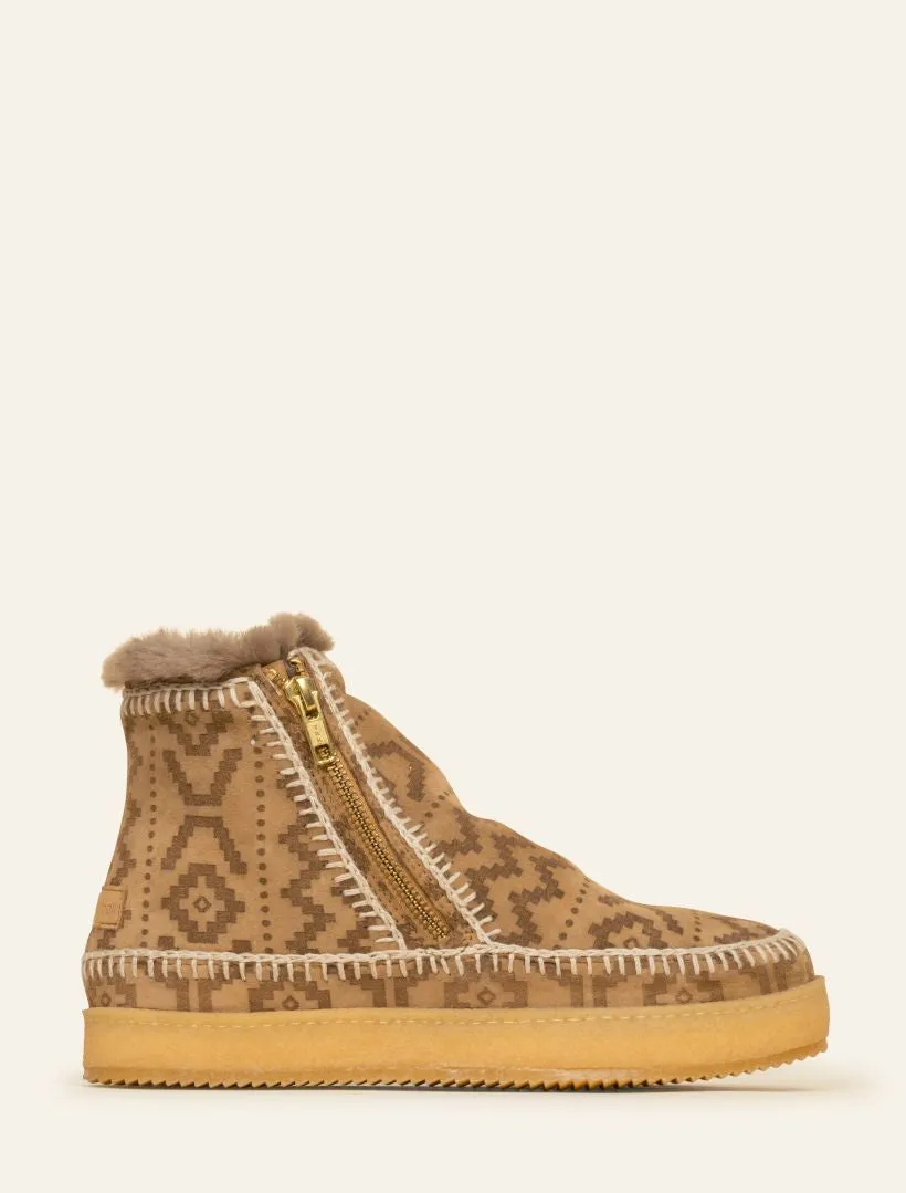 Setsu Crochet Ankle Boot Saffron Embossed Natural