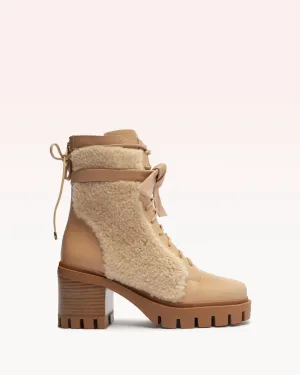 Shearling Clarita Combat Bootie 65 Beige