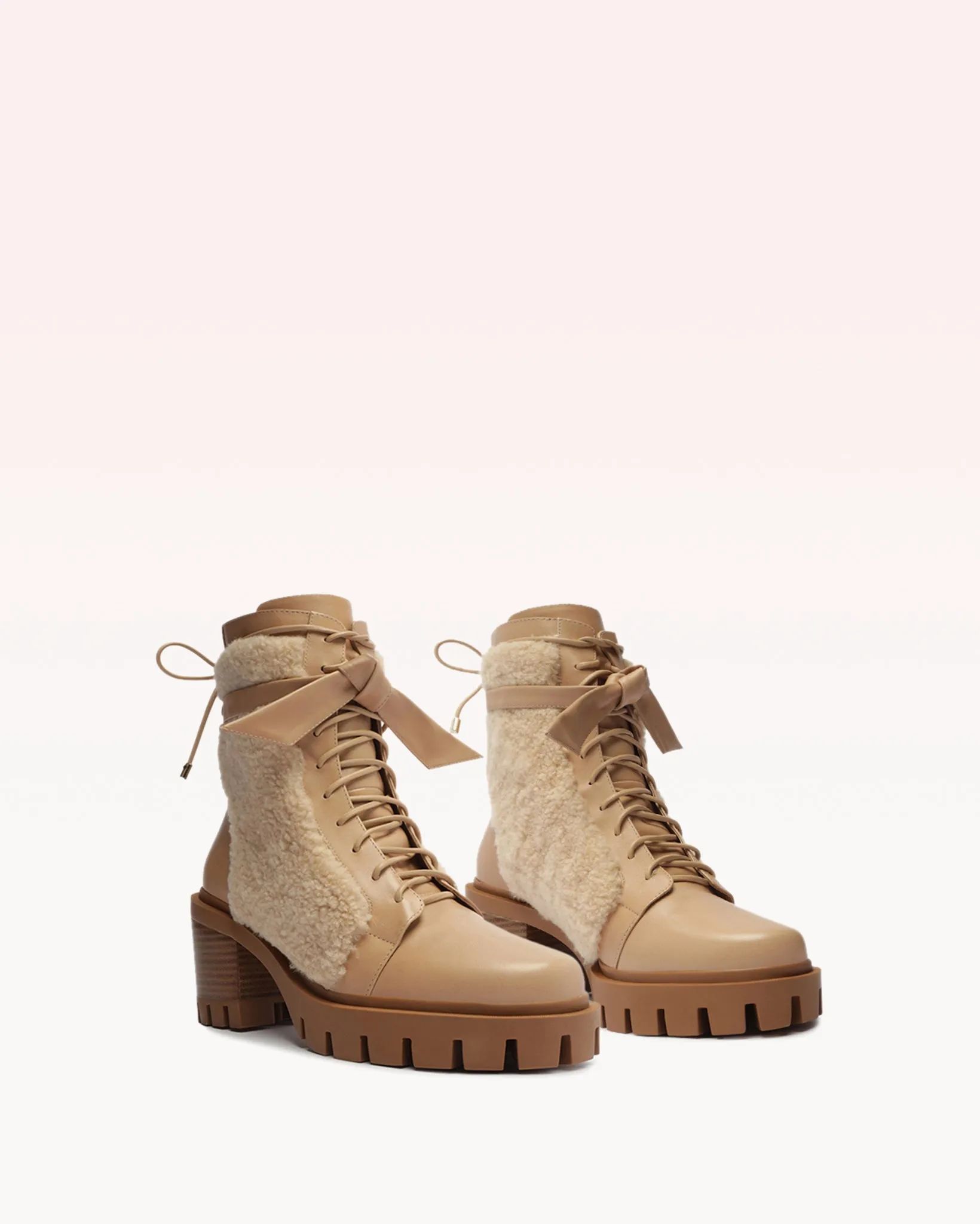 Shearling Clarita Combat Bootie 65 Beige