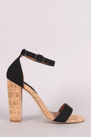 Suede Ankle Strap Open Toe Chunky Cork Heel