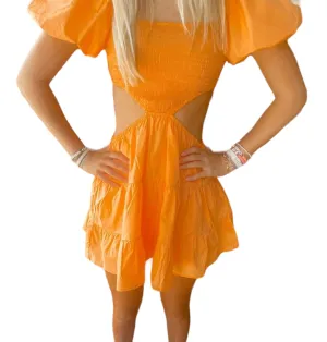 Sunset Puff Sleeve Cut-Out Dress