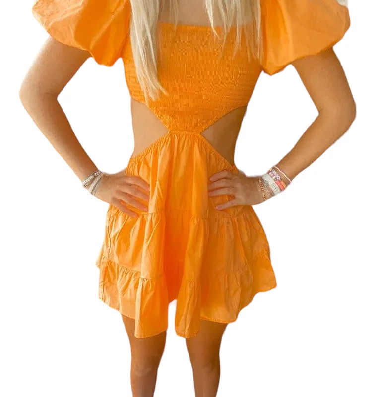 Sunset Puff Sleeve Cut-Out Dress