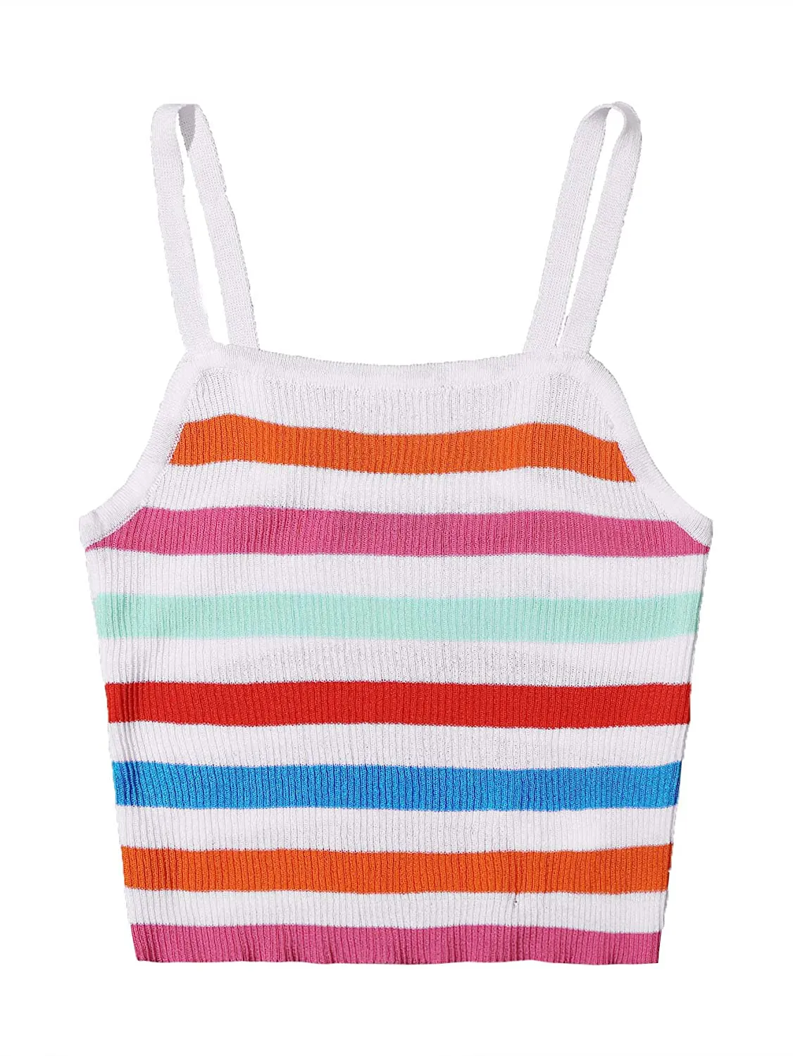 SweatyRocks Women's Sexy Strappy Crop Top Striped Print Ribbed Knit Cami Top
