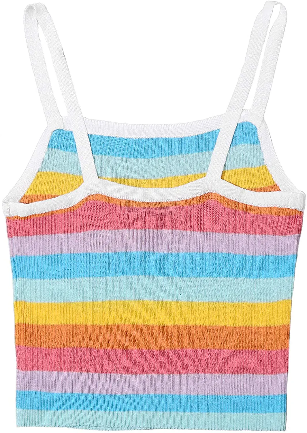SweatyRocks Women's Sexy Strappy Crop Top Striped Print Ribbed Knit Cami Top