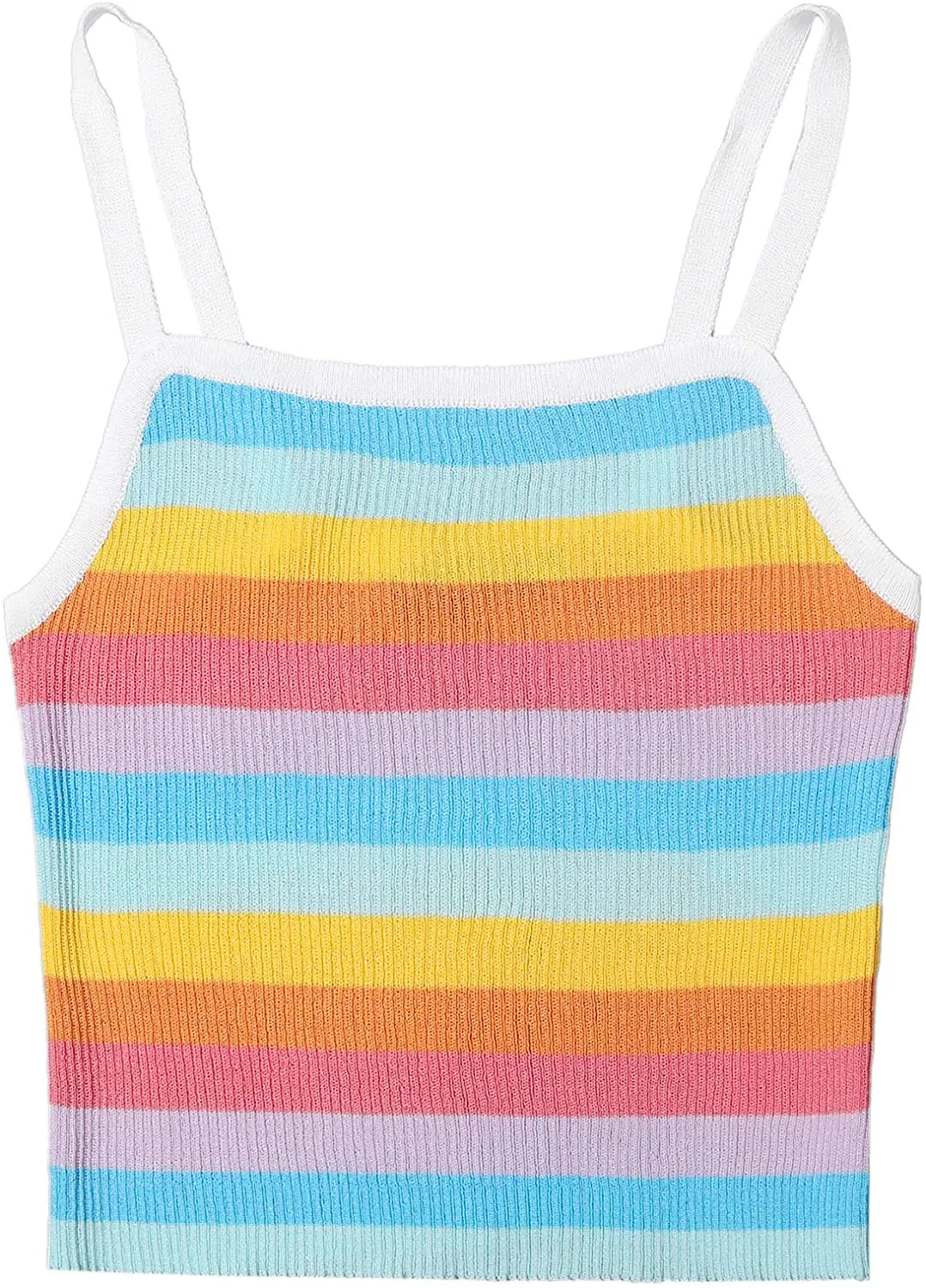 SweatyRocks Women's Sexy Strappy Crop Top Striped Print Ribbed Knit Cami Top