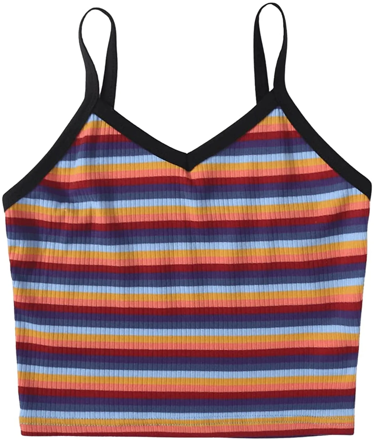 SweatyRocks Women's Sexy Strappy Crop Top Striped Print Ribbed Knit Cami Top