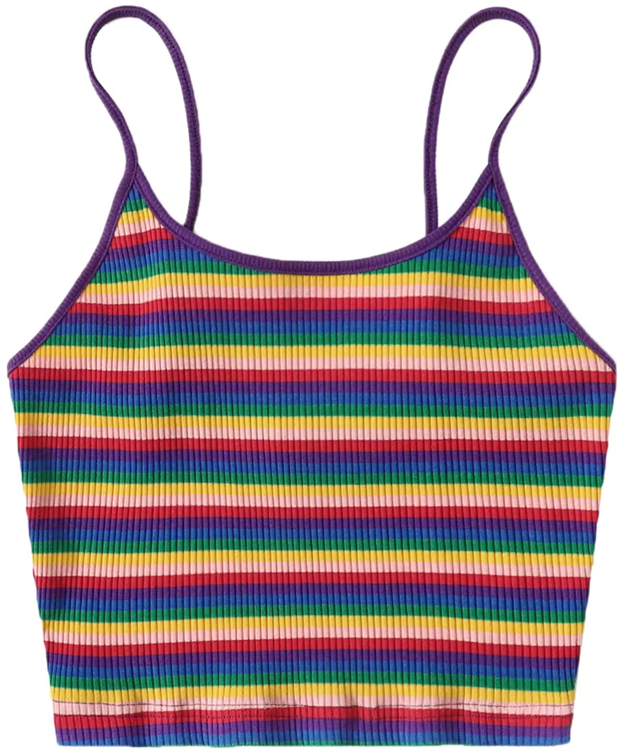 SweatyRocks Women's Sexy Strappy Crop Top Striped Print Ribbed Knit Cami Top