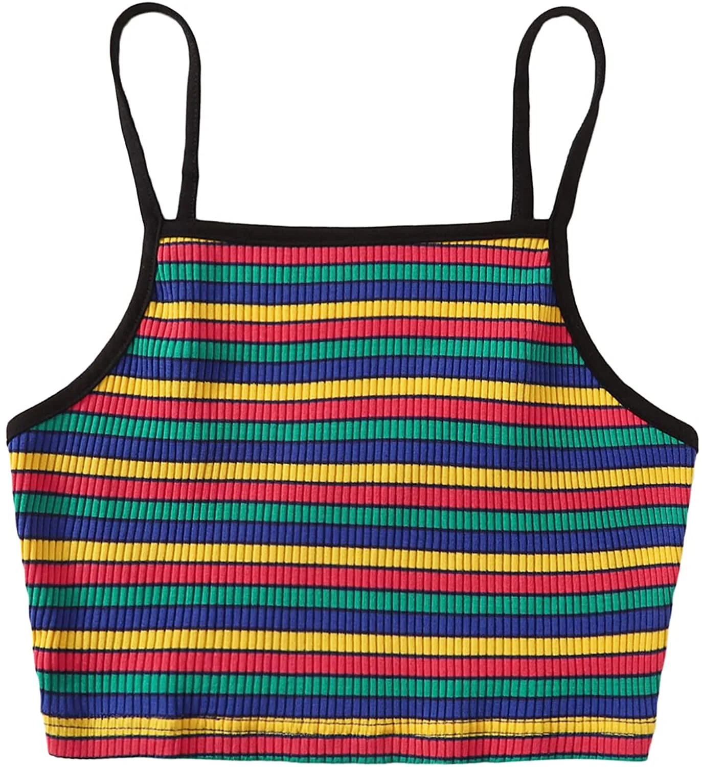 SweatyRocks Women's Sexy Strappy Crop Top Striped Print Ribbed Knit Cami Top