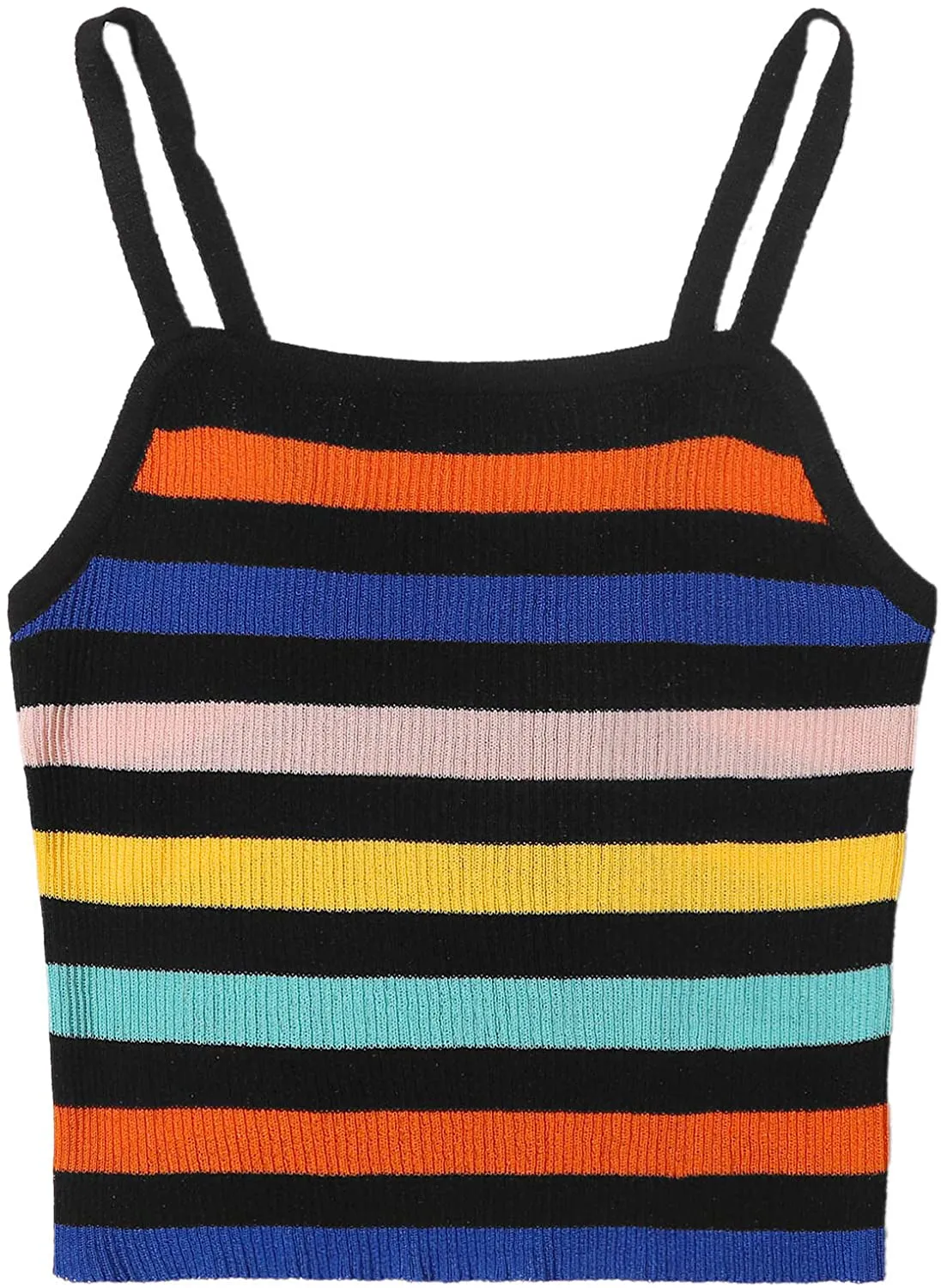 SweatyRocks Women's Sexy Strappy Crop Top Striped Print Ribbed Knit Cami Top