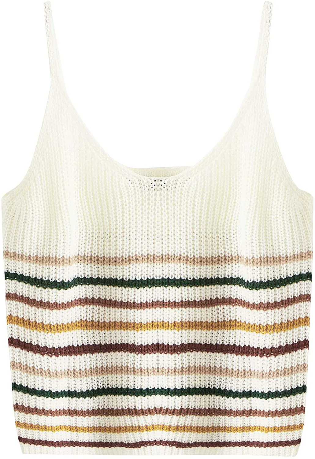 SweatyRocks Women's Sexy Strappy Crop Top Striped Print Ribbed Knit Cami Top