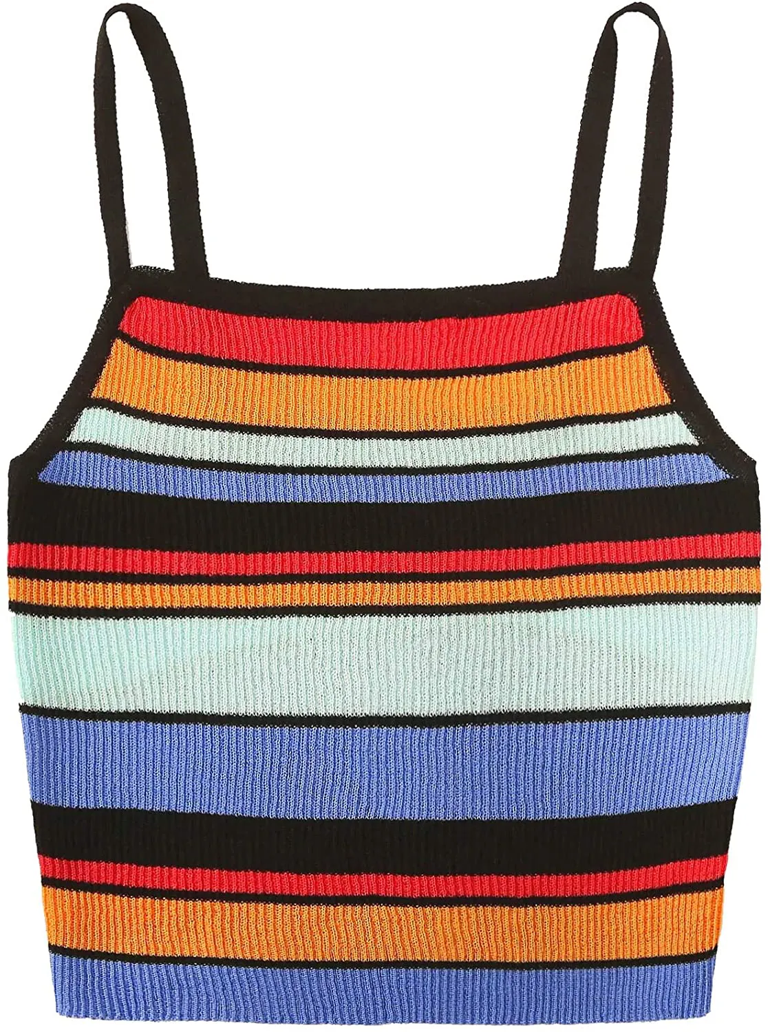 SweatyRocks Women's Sexy Strappy Crop Top Striped Print Ribbed Knit Cami Top