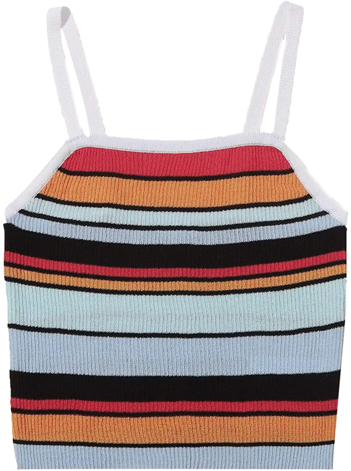 SweatyRocks Women's Sexy Strappy Crop Top Striped Print Ribbed Knit Cami Top