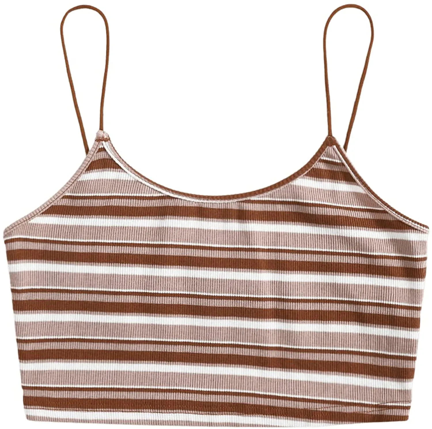 SweatyRocks Women's Sexy Strappy Crop Top Striped Print Ribbed Knit Cami Top