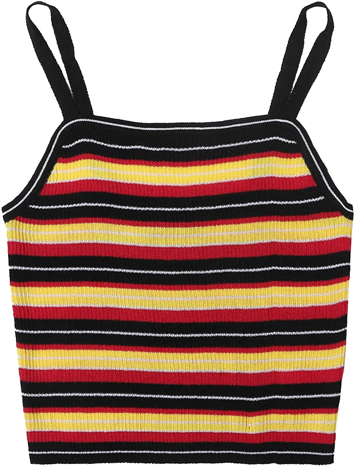 SweatyRocks Women's Sexy Strappy Crop Top Striped Print Ribbed Knit Cami Top