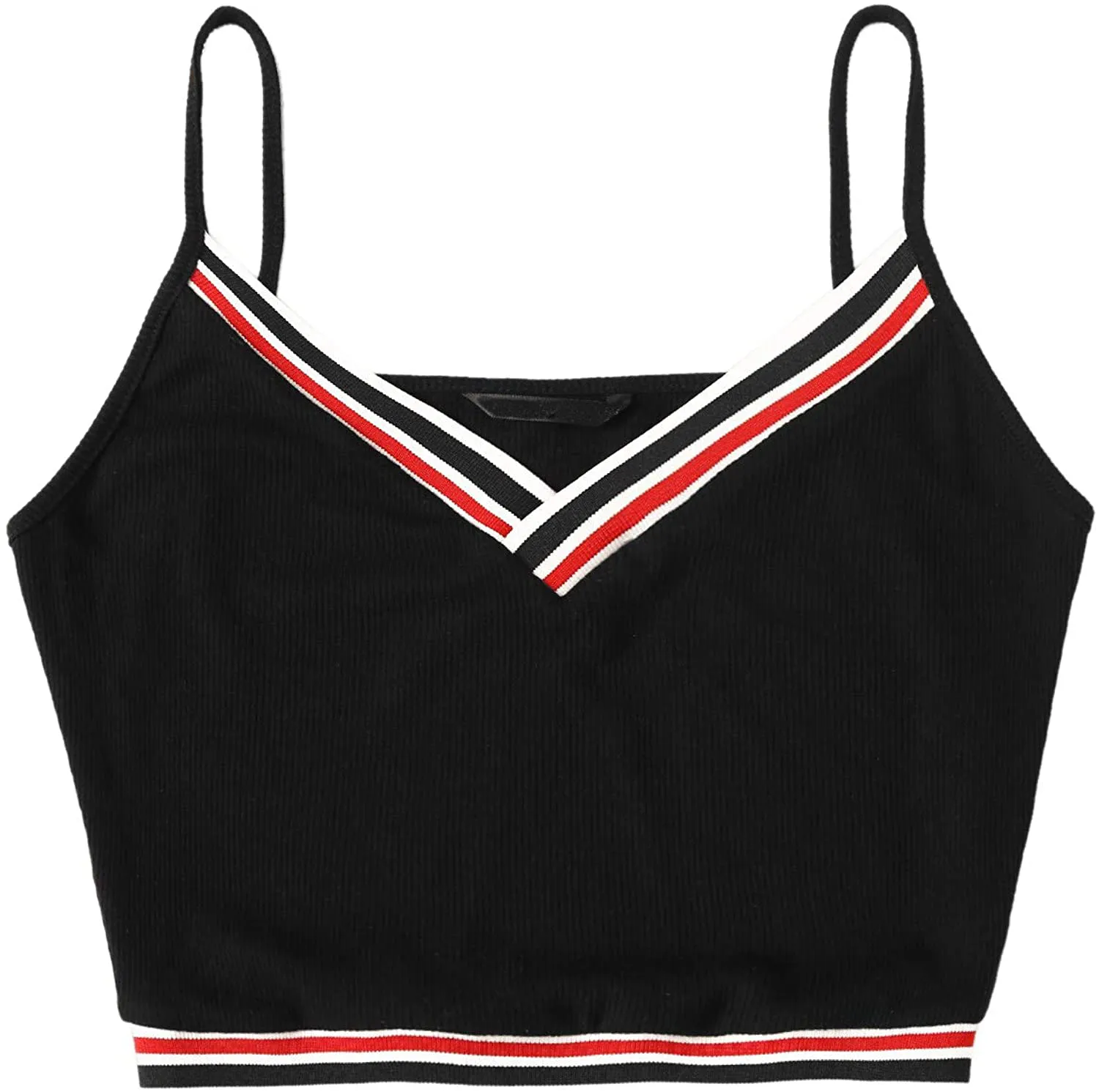 SweatyRocks Women's Sexy Strappy Crop Top Striped Print Ribbed Knit Cami Top