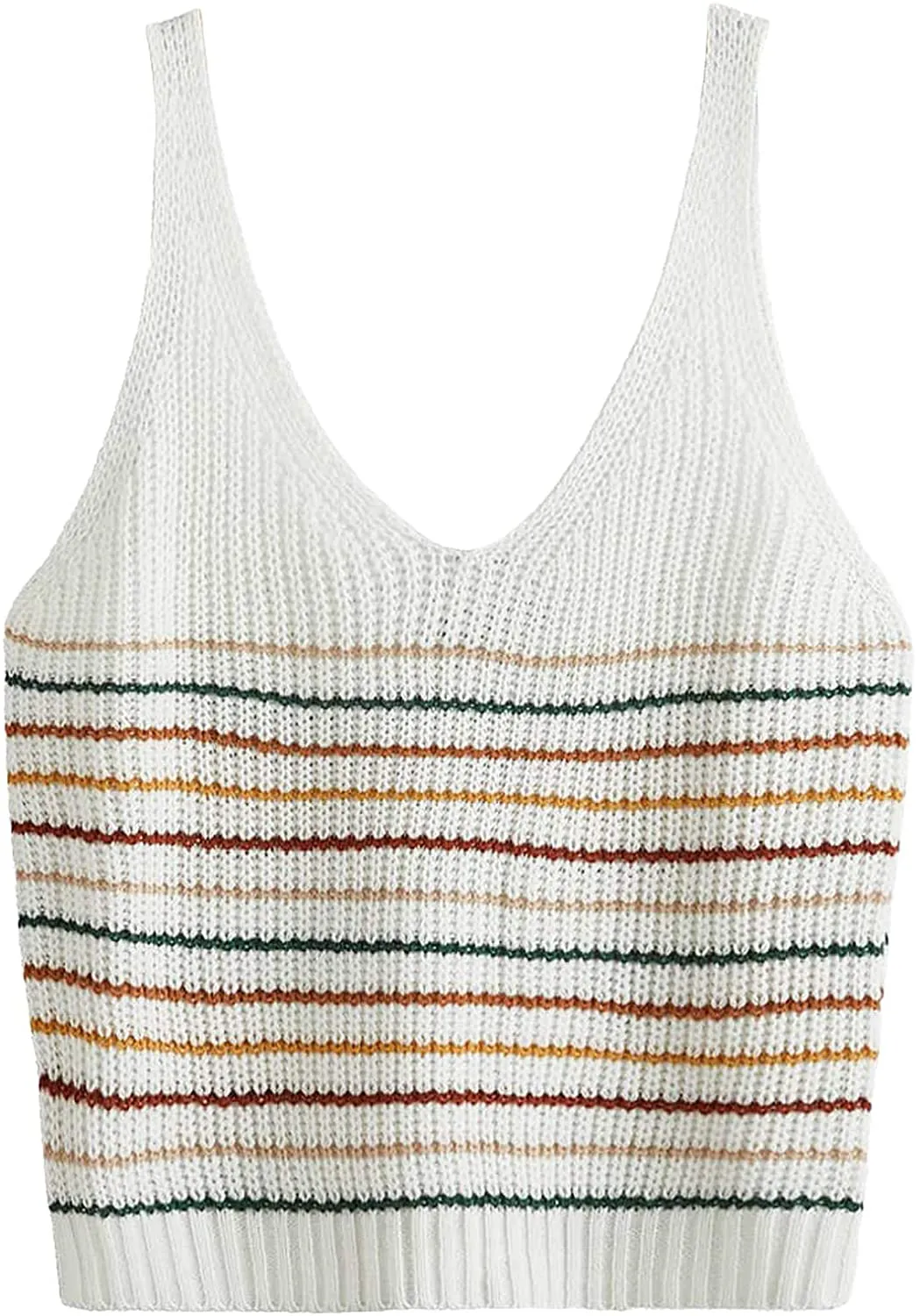 SweatyRocks Women's Sexy Strappy Crop Top Striped Print Ribbed Knit Cami Top