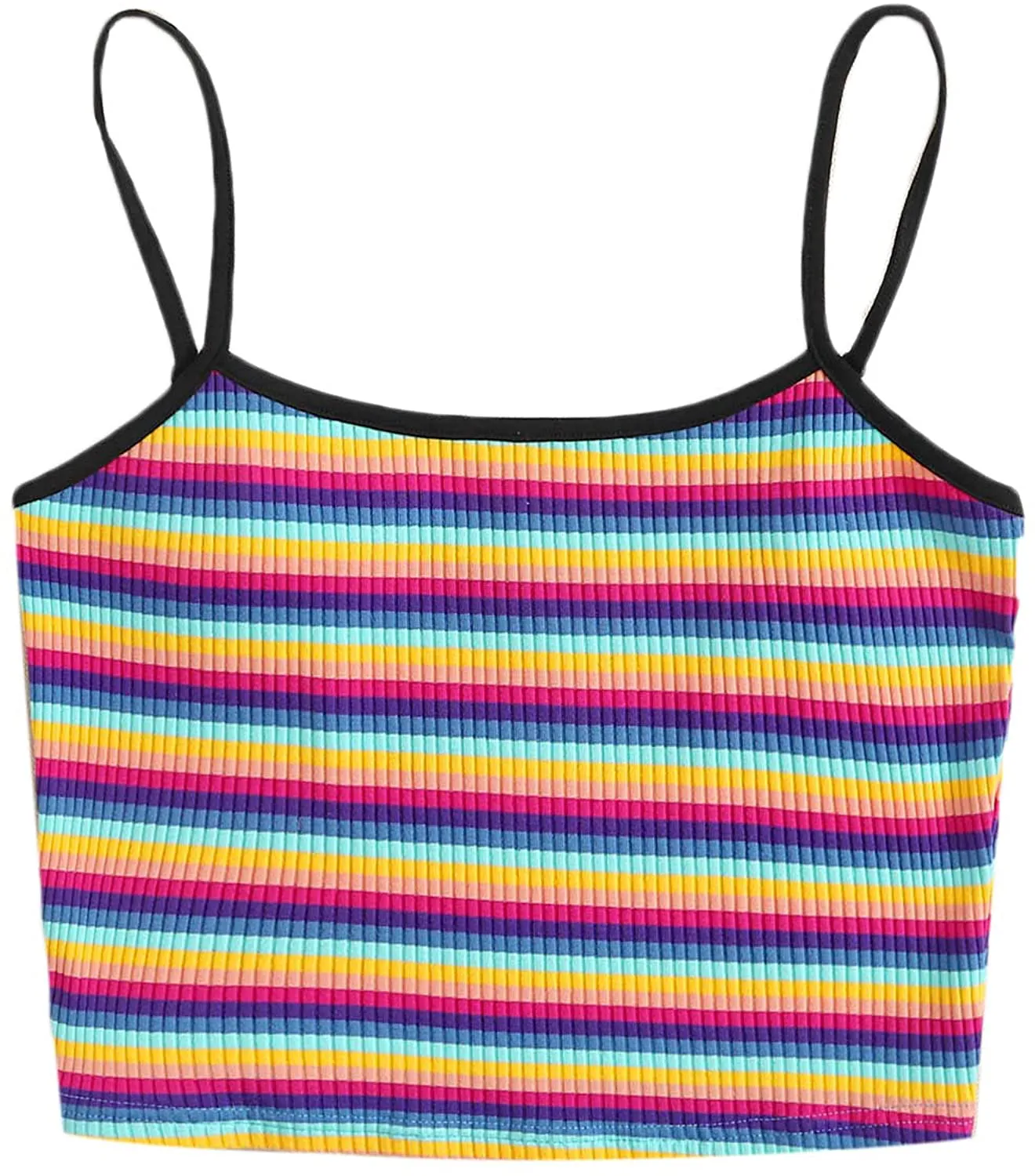 SweatyRocks Women's Sexy Strappy Crop Top Striped Print Ribbed Knit Cami Top