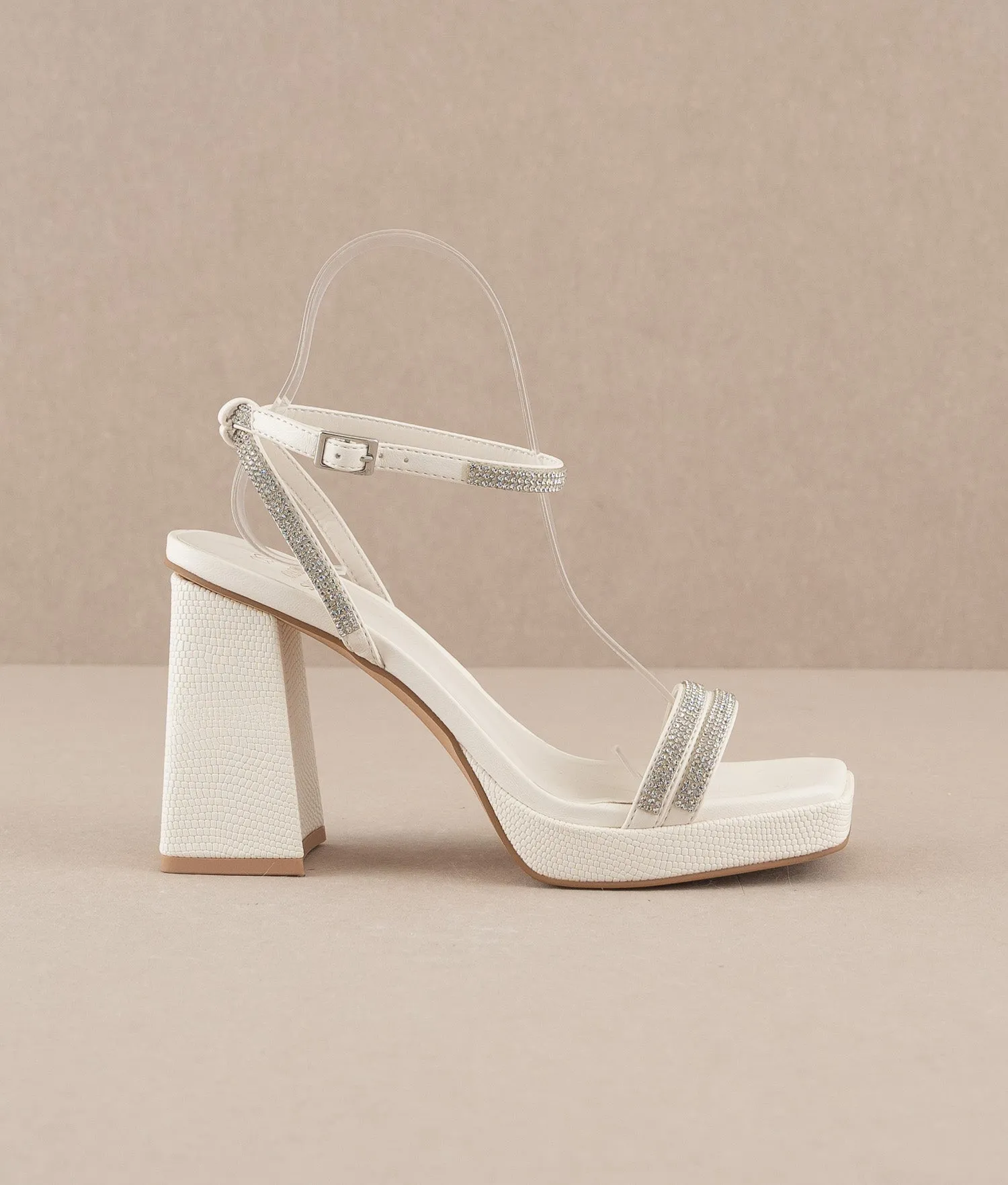The Suva | White Rhinestone and reptile print strappy heel