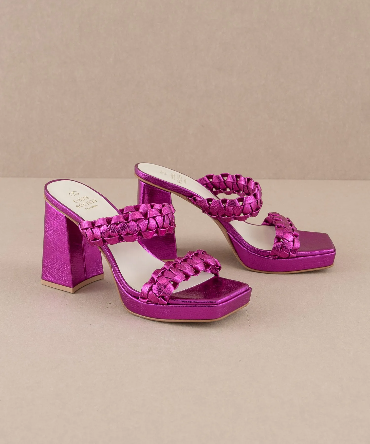 The Zenda  | Metallic Pink Braided chunky platform party heel