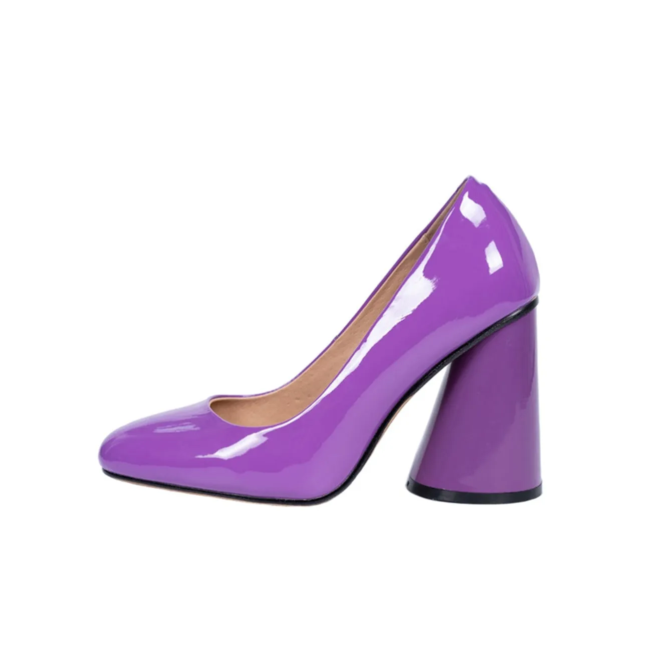 TinaCus Handmade Women's Patent Leather Slip On Round Toe High Cone Heel Pumps Shoes