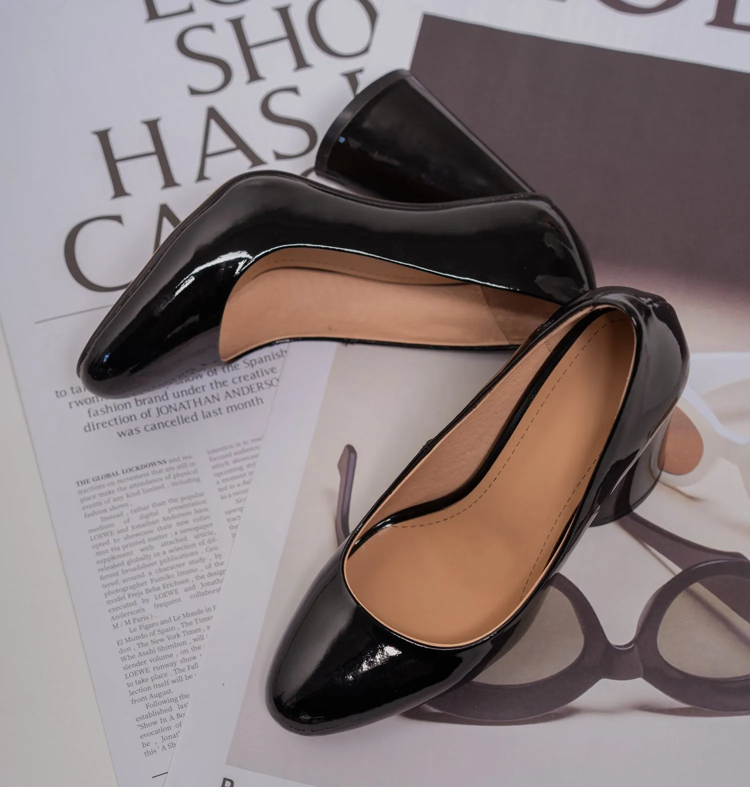 TinaCus Handmade Women's Patent Leather Slip On Round Toe High Cone Heel Pumps Shoes