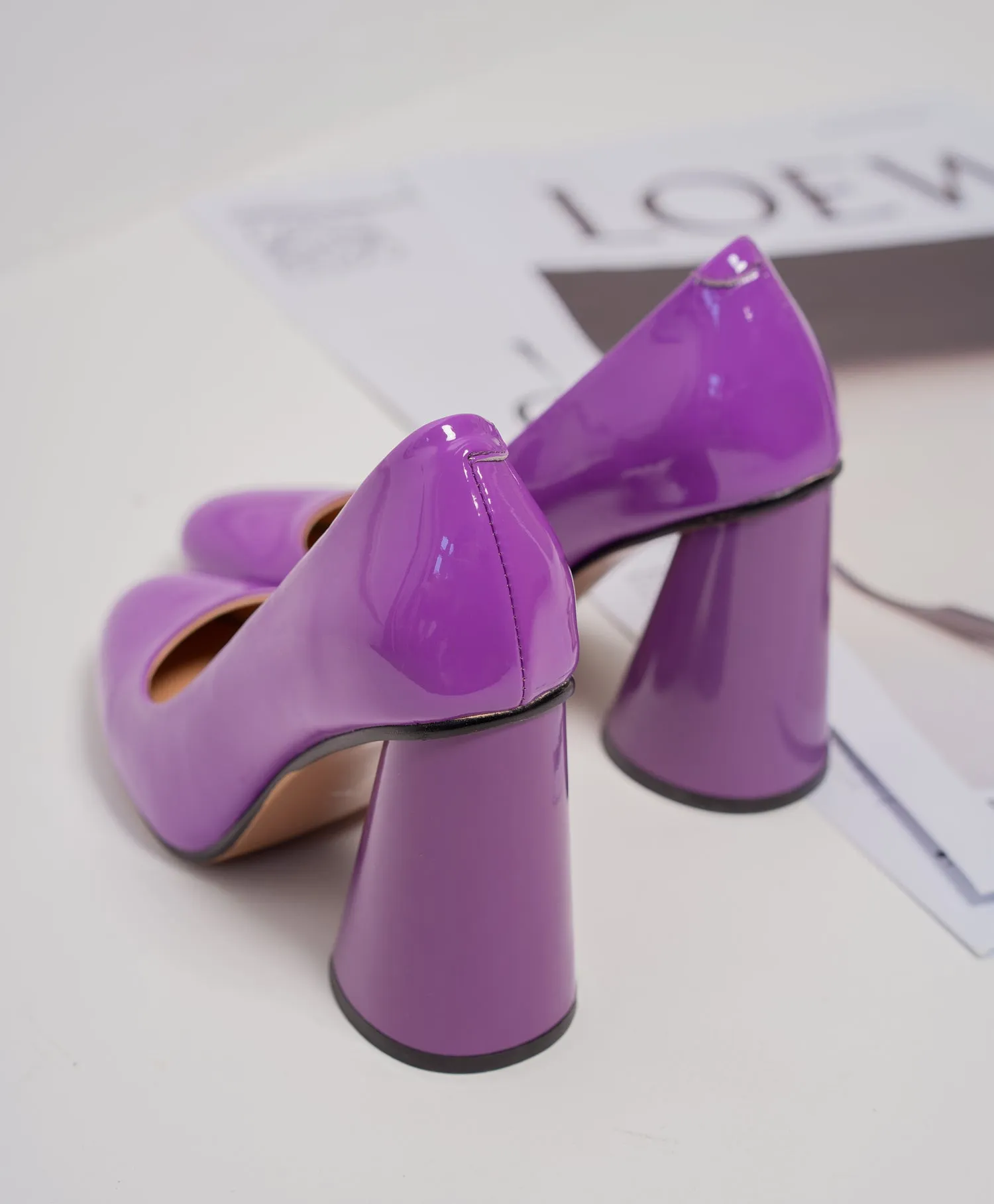 TinaCus Handmade Women's Patent Leather Slip On Round Toe High Cone Heel Pumps Shoes
