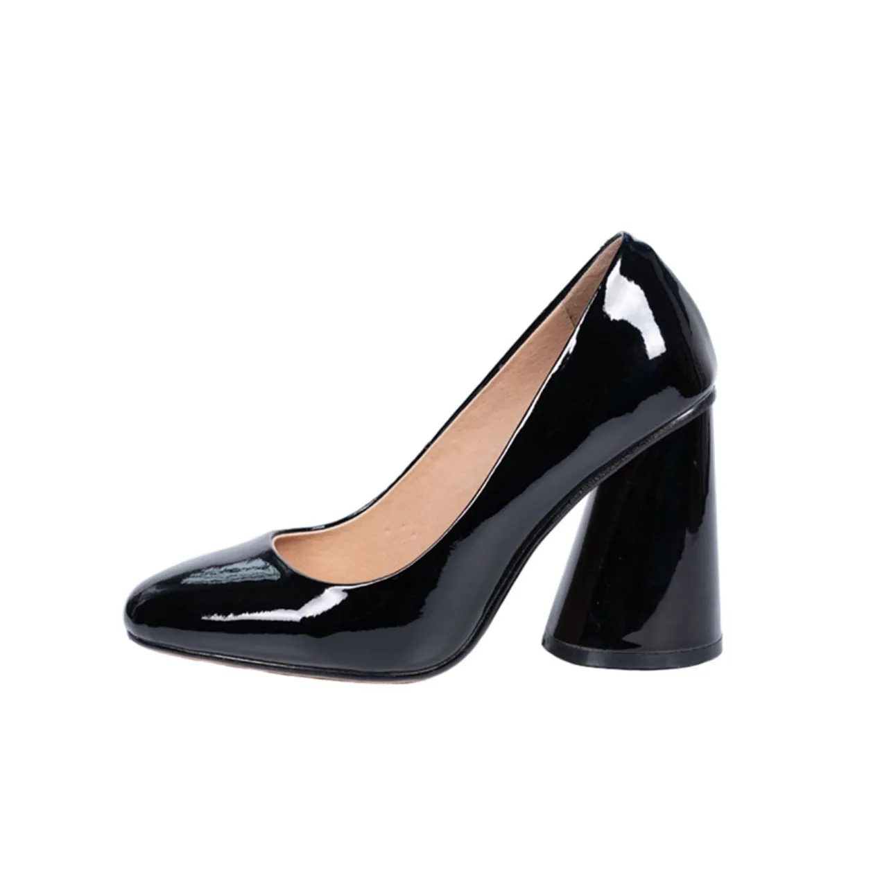 TinaCus Handmade Women's Patent Leather Slip On Round Toe High Cone Heel Pumps Shoes