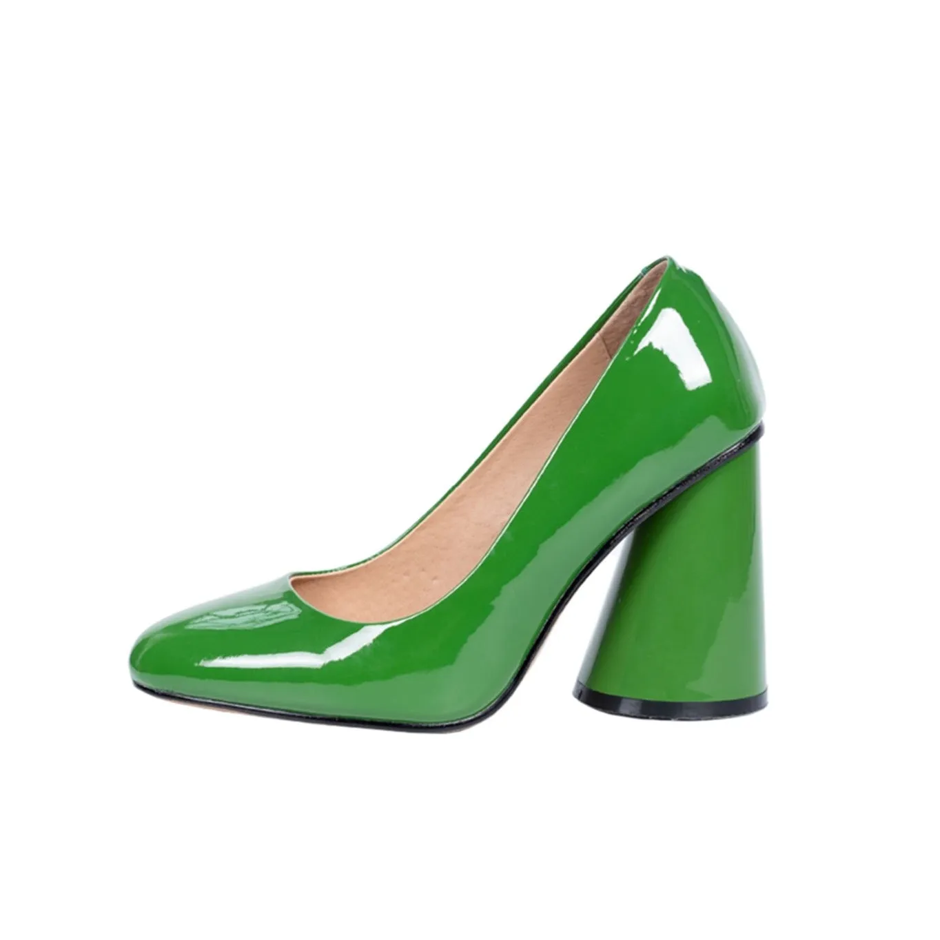TinaCus Handmade Women's Patent Leather Slip On Round Toe High Cone Heel Pumps Shoes