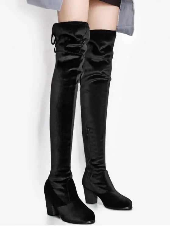 Trendy Pointed Toe Chunky Heel Over The Knee Boots