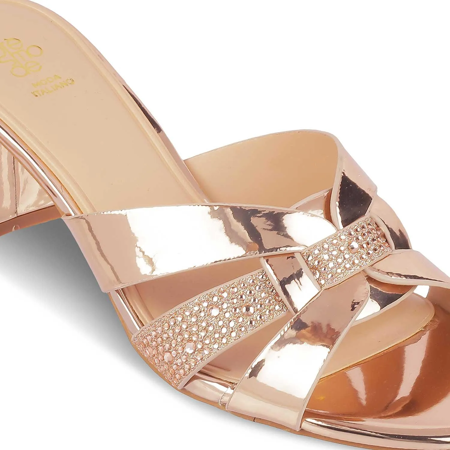 Tresmode Luxe Champagne Women's Dress Block Heel Sandals