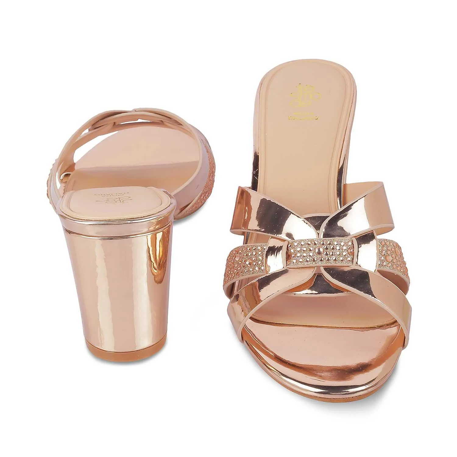 Tresmode Luxe Champagne Women's Dress Block Heel Sandals