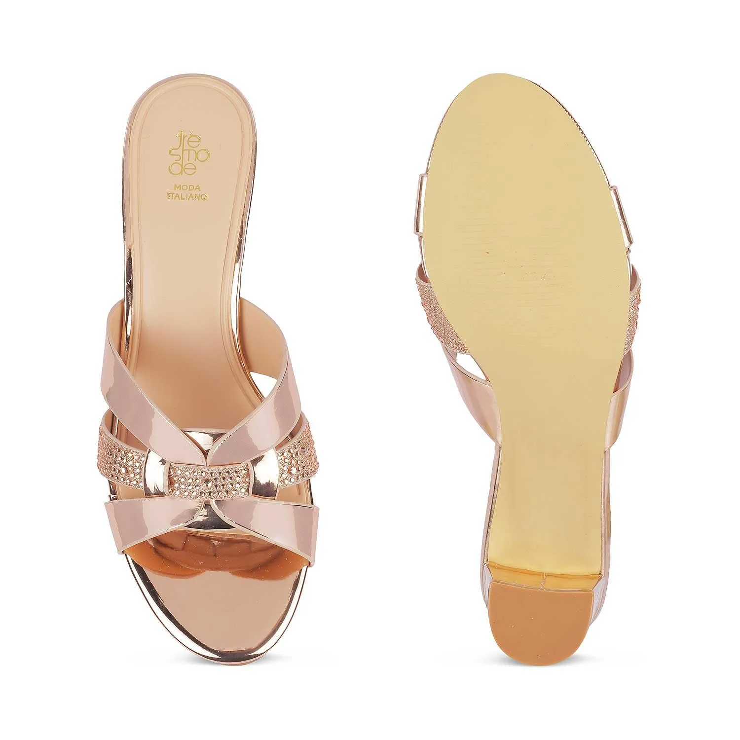 Tresmode Luxe Champagne Women's Dress Block Heel Sandals