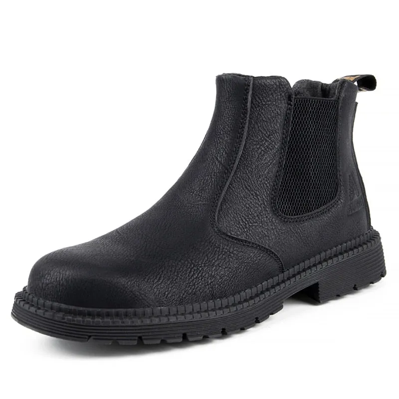 Yeknu Leather Work & Safety Boots Men Chelsea Boots Indestructible Male Work Shoes Men Winter Boots Safety Shoes Men Steel Toe Shoes