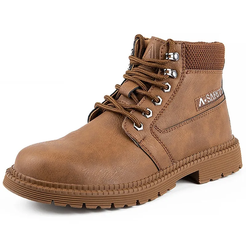 Yeknu Leather Work & Safety Boots Men Chelsea Boots Indestructible Male Work Shoes Men Winter Boots Safety Shoes Men Steel Toe Shoes