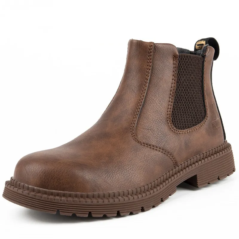 Yeknu Leather Work & Safety Boots Men Chelsea Boots Indestructible Male Work Shoes Men Winter Boots Safety Shoes Men Steel Toe Shoes