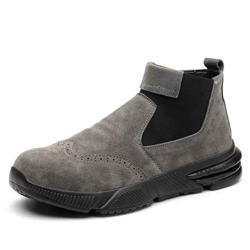 Yeknu Leather Work & Safety Boots Men Chelsea Boots Indestructible Male Work Shoes Men Winter Boots Safety Shoes Men Steel Toe Shoes
