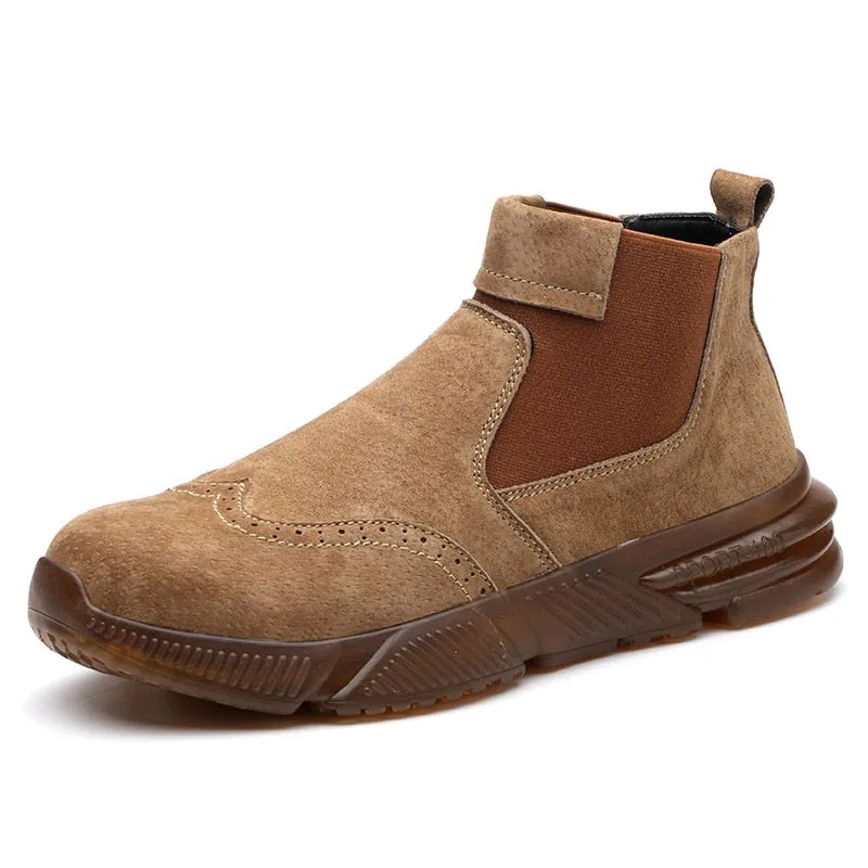 Yeknu Leather Work & Safety Boots Men Chelsea Boots Indestructible Male Work Shoes Men Winter Boots Safety Shoes Men Steel Toe Shoes